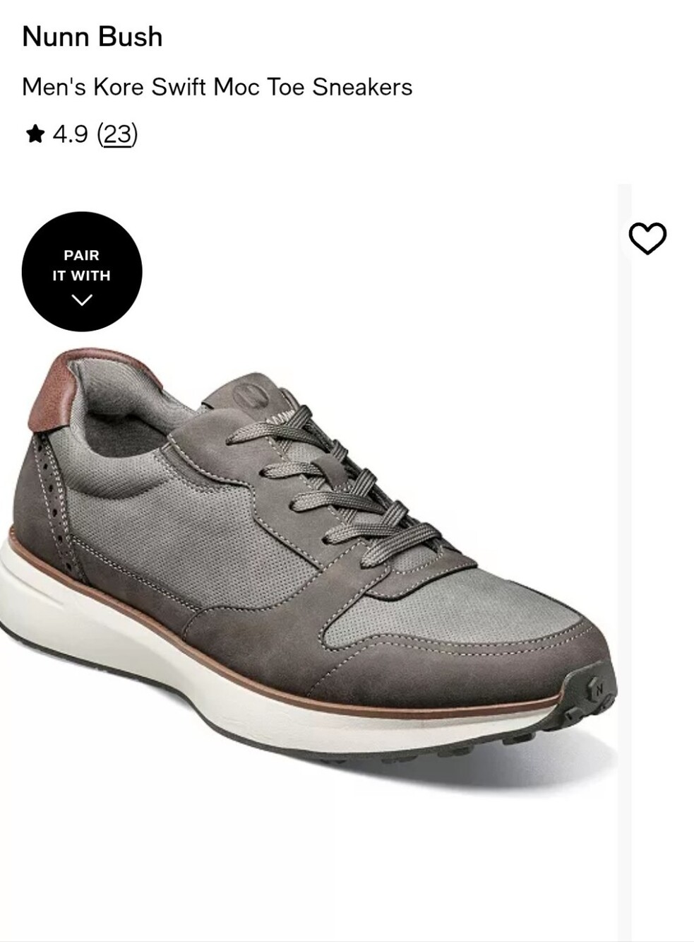 Nunn Bush Men's Kore Swift Moc Toe Sneakers - Gray with Brown Accent